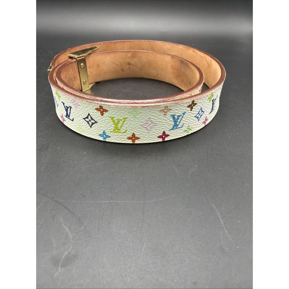Authentic Louis Vuitton Murakami Monogram Multicolore White Belt 2003